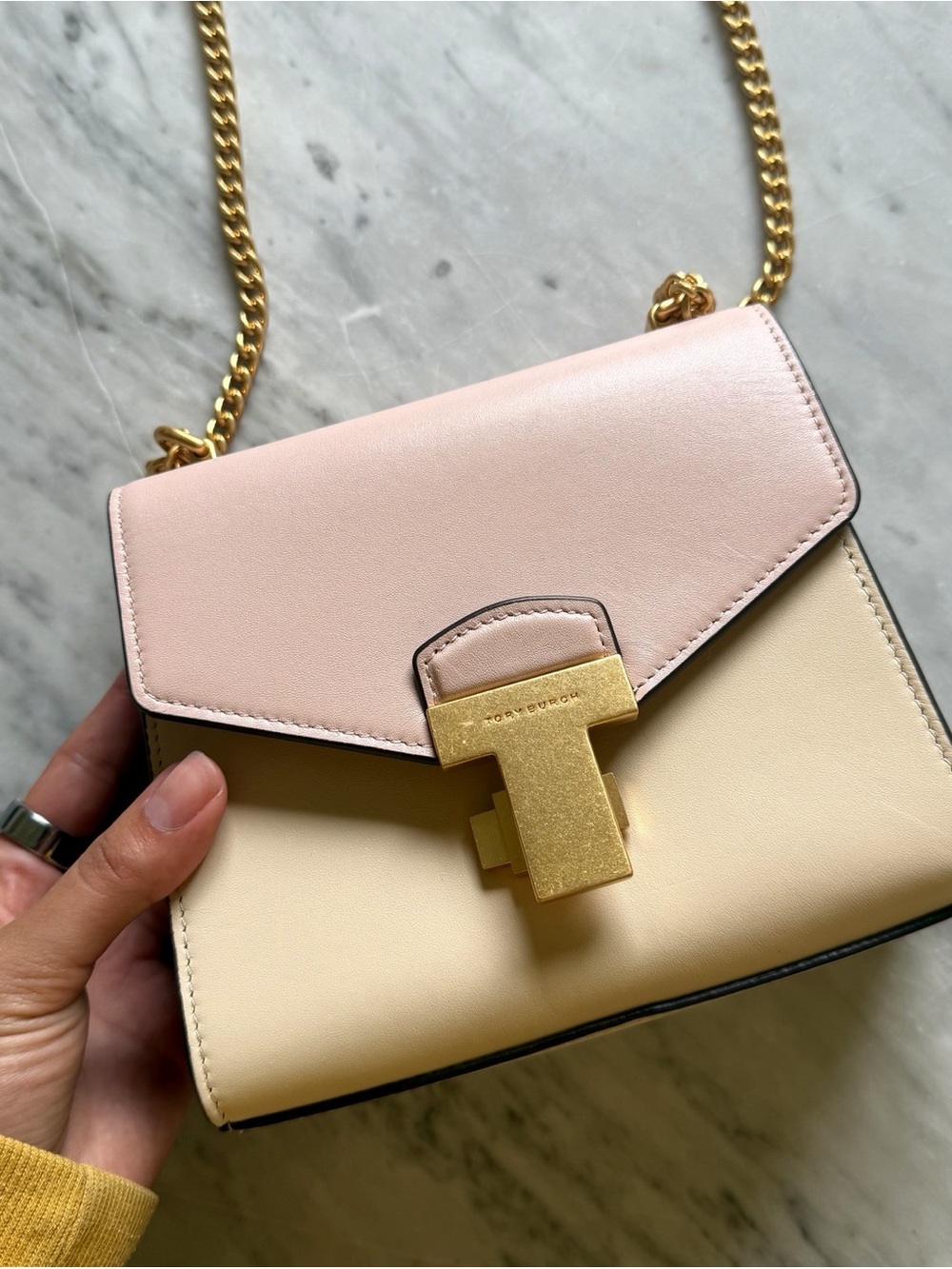 Tory Burch Pink and Cream Leather Chain Crossbody